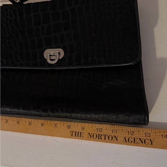 Elegant Black Calf Hair Crocodile-Embossed Handbag by Talbots - Picture 10 of 12